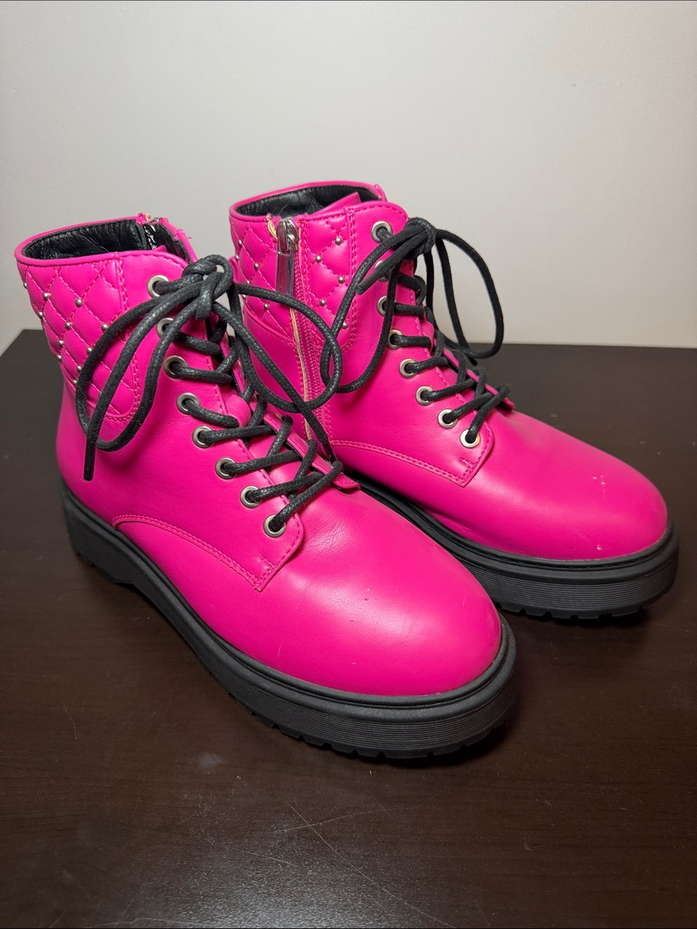 Sonoma Girls Hot Pink Quilted Lace-Up Ankle Boots